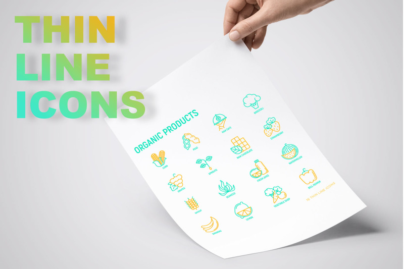 organic-products-16-thin-line-icons-set