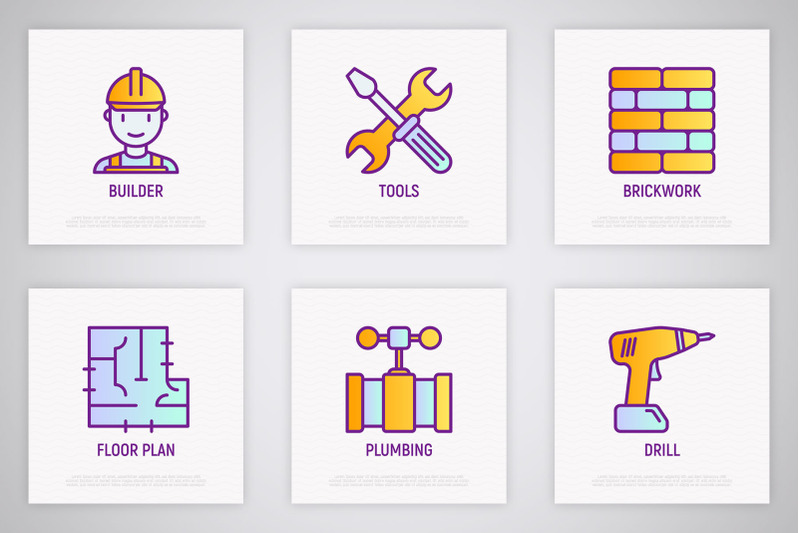 construction-16-thin-line-icons-set