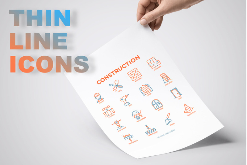 construction-16-thin-line-icons-set