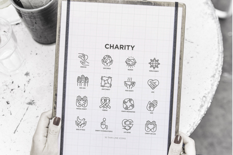charity-16-thin-line-icons-set