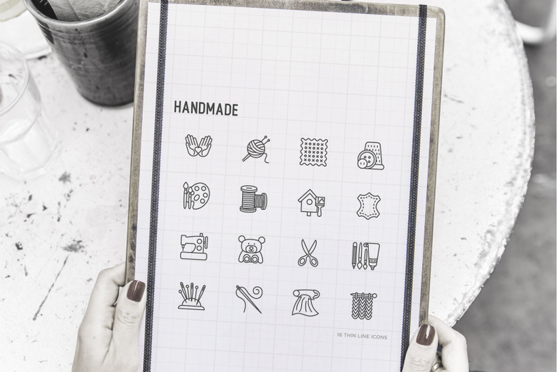 handmade-16-thin-line-icons-set