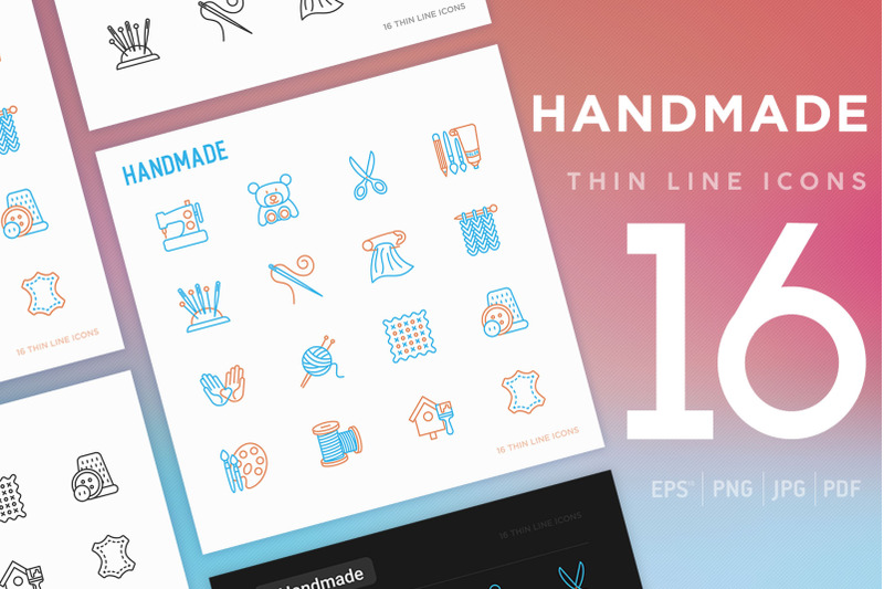 handmade-16-thin-line-icons-set