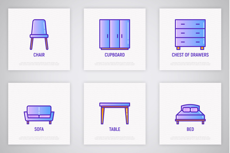 furniture-16-thin-line-icons-set