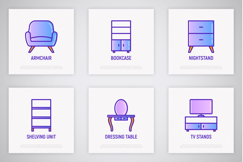 furniture-16-thin-line-icons-set