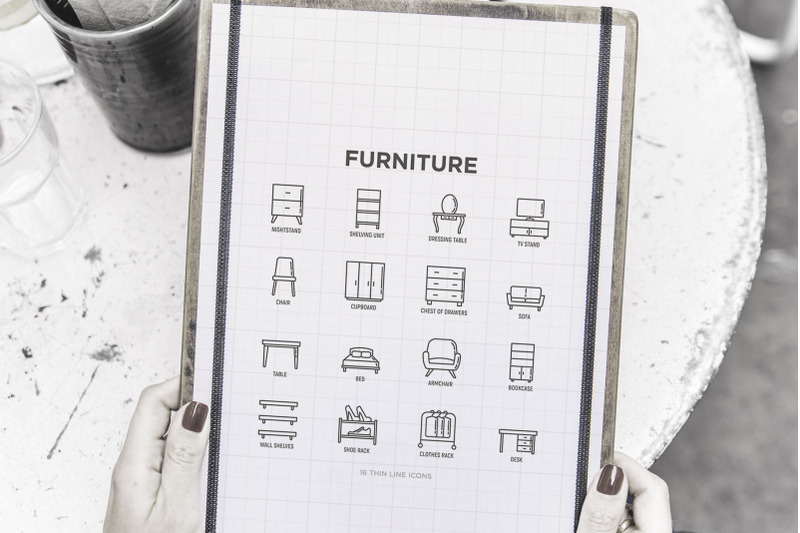 furniture-16-thin-line-icons-set