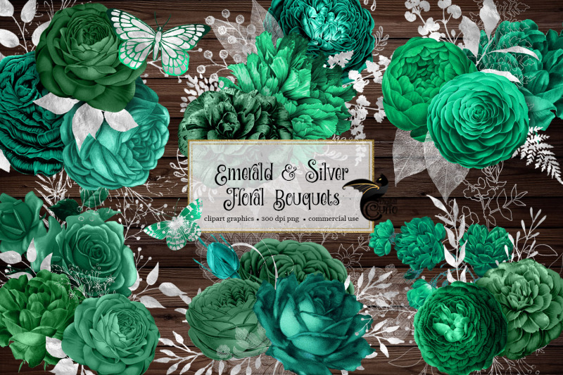 emerald-and-silver-floral-bouquets-clipart