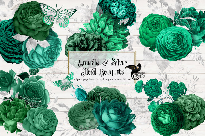 emerald-and-silver-floral-bouquets-clipart