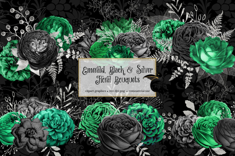 emerald-black-and-silver-floral-bouquets