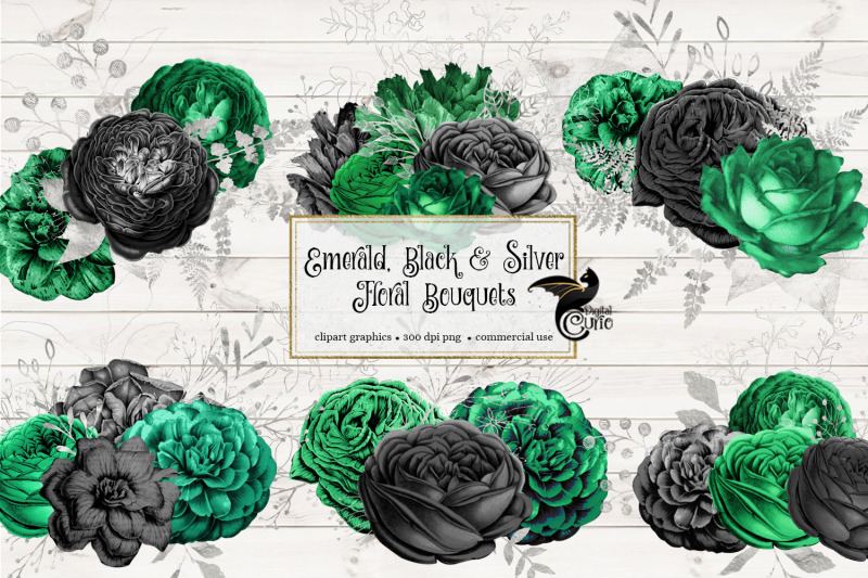 emerald-black-and-silver-floral-bouquets