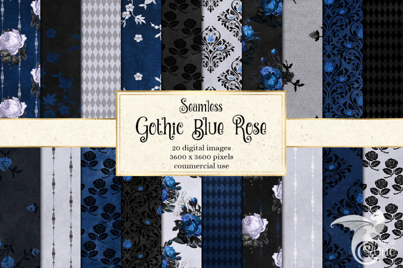 gothic-blue-rose-digital-paper