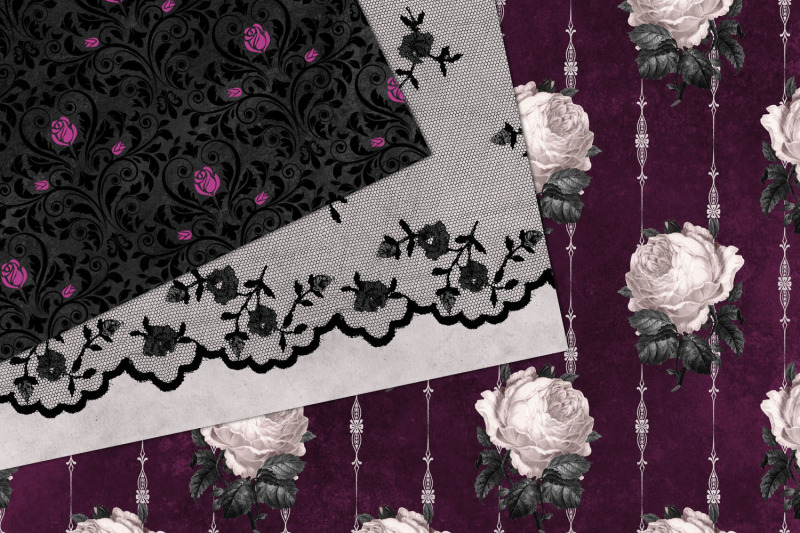 gothic-purple-rose-digital-paper