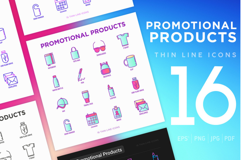 promotional-products-16-thin-line-icons-set