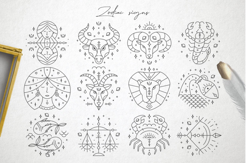 Zodiac Signs and Constellations By Alisovna | TheHungryJPEG.com