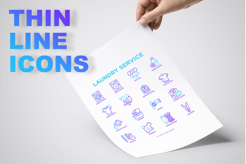 laundry-service-16-thin-line-icons-set