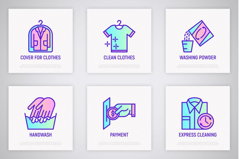 laundry-service-16-thin-line-icons-set