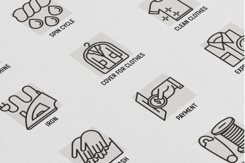 laundry-service-16-thin-line-icons-set