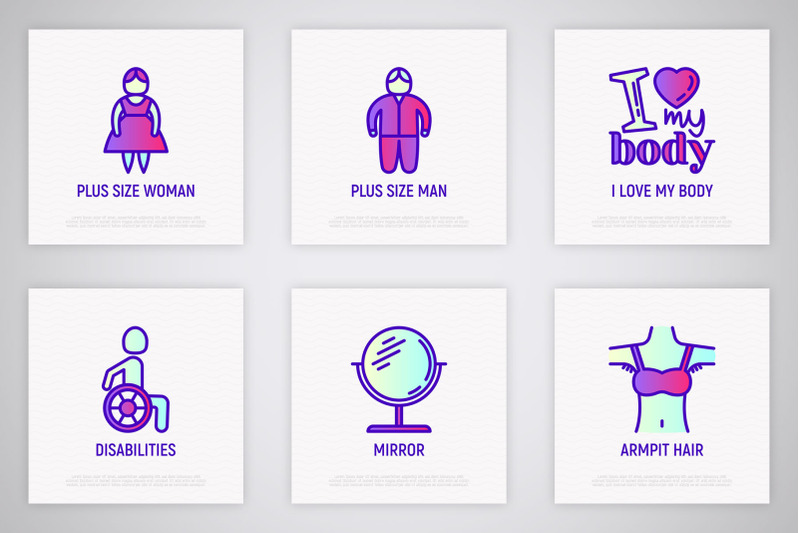 body-positive-16-thin-line-icons-set
