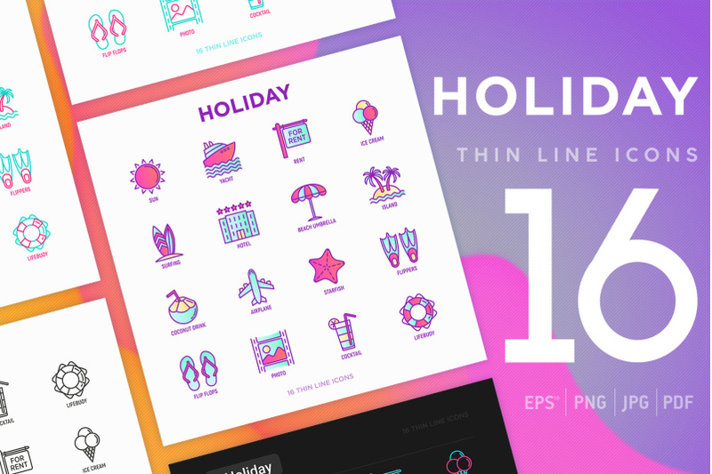 holiday-16-thin-line-icons-set
