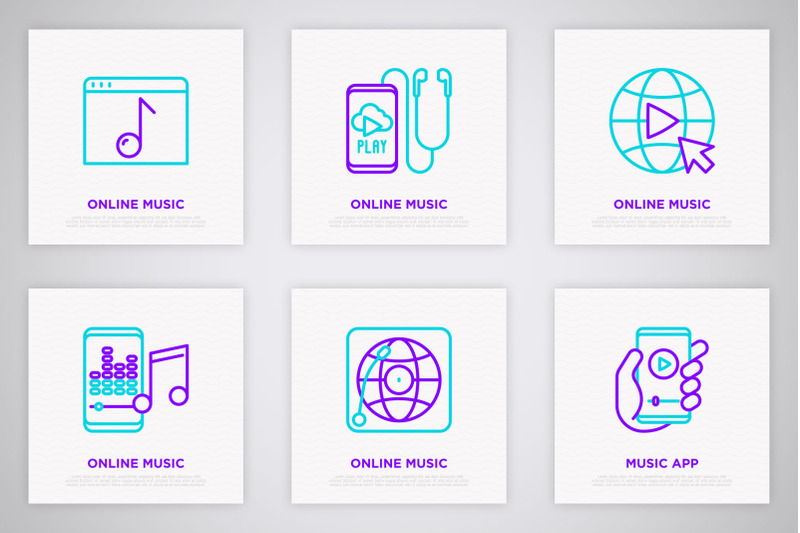 online-music-16-thin-line-icons-set