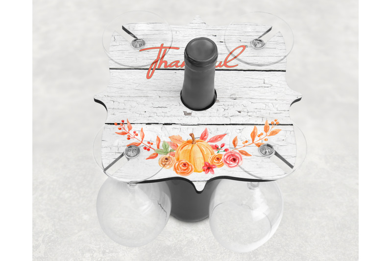 fall-pumpkin-thankful-4-glass-wine-caddy-holder-tray-clipart