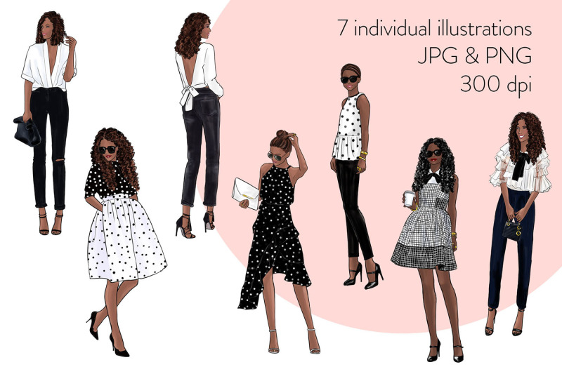 watercolor-fashion-clipart-black-amp-white-girls-3-dark-skin