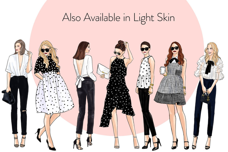 watercolor-fashion-clipart-black-amp-white-girls-3-dark-skin