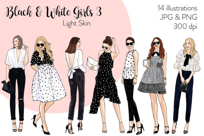 watercolor-fashion-clipart-black-amp-white-girls-3-light-skin