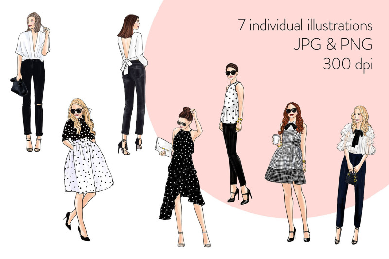 watercolor-fashion-clipart-black-amp-white-girls-3-light-skin