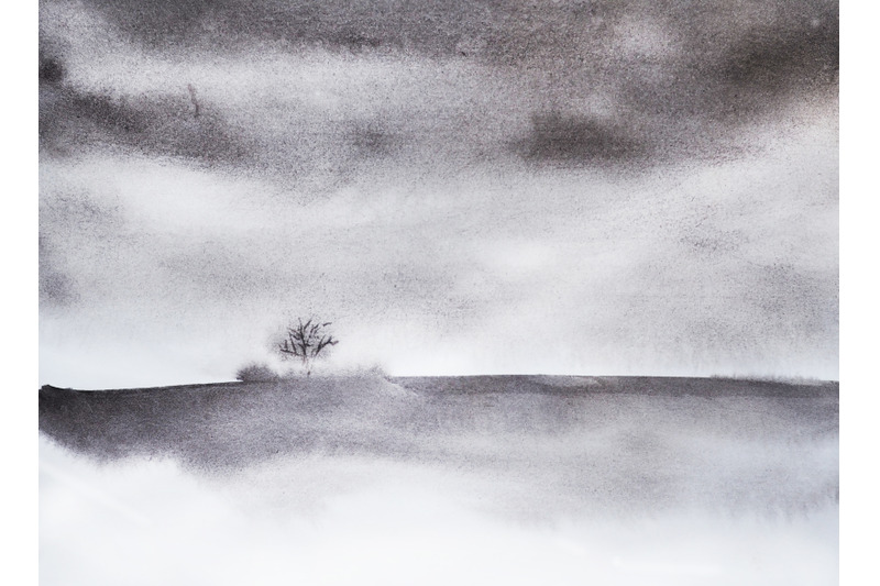 winter-watercolor-landscape-lonely-tree-and-storm