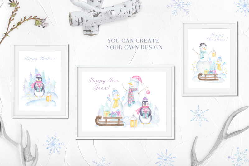 snowmen-watercolor-collection-of-cliparts-and-patterns