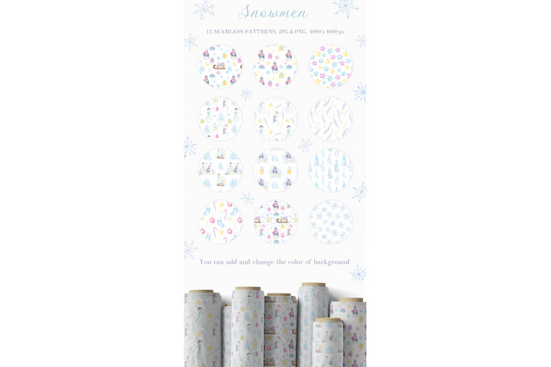 snowmen-watercolor-collection-of-cliparts-and-patterns