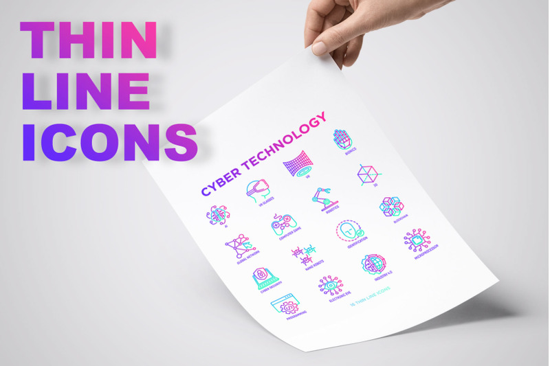 cyber-technology-16-thin-line-icons-set