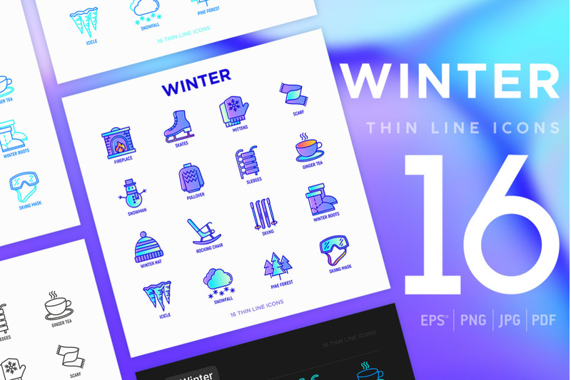 winter-16-thin-line-icons-set