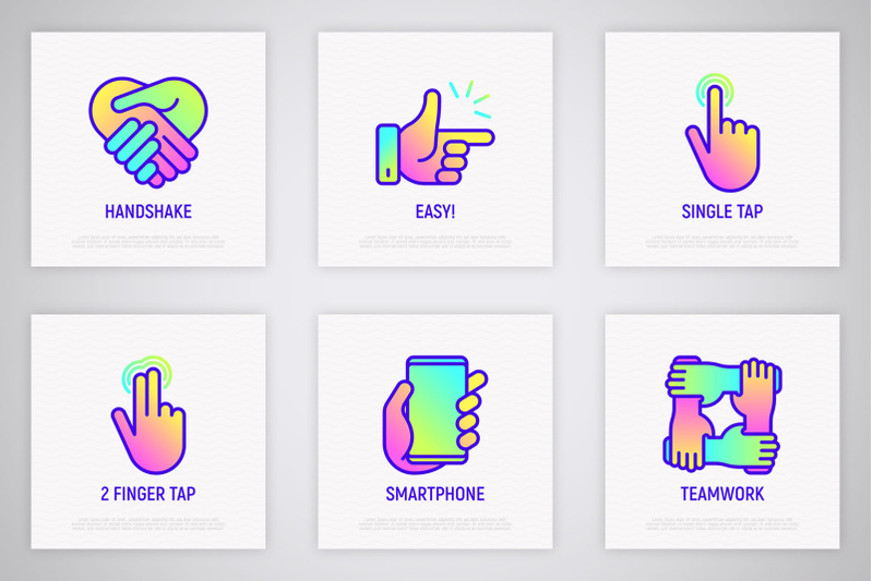 gestures-16-thin-line-icons-set