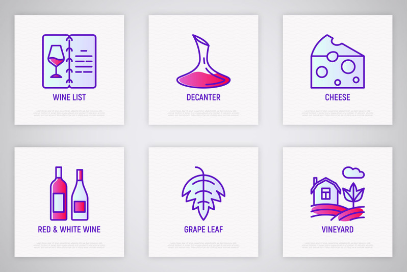 wine-16-thin-line-icons-set