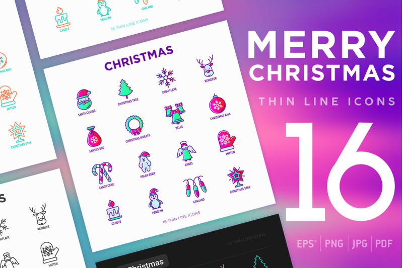 merry-christmas-16-thin-line-icons