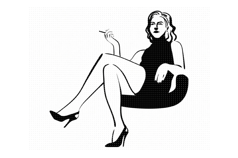 sexy-smoking-woman-sitting-high-heels-svg-dxf-vector-eps