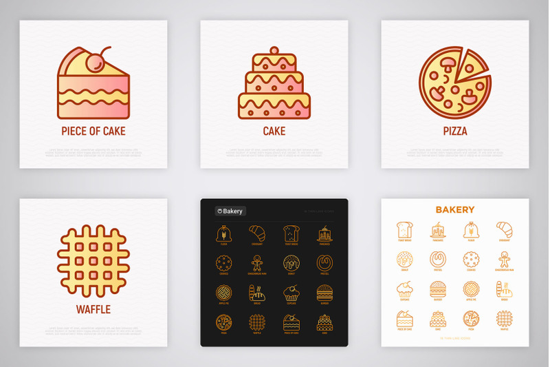 bakery-16-thin-line-icons-set