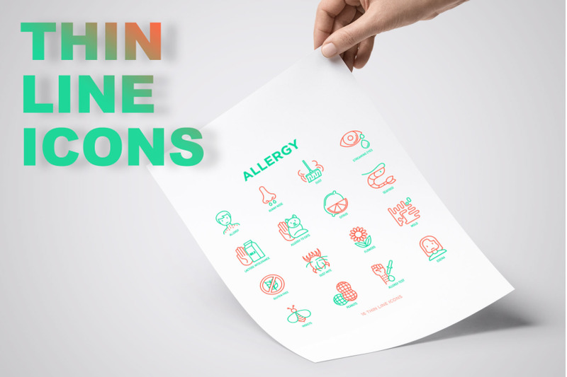 allergy-16-thin-line-icons-set
