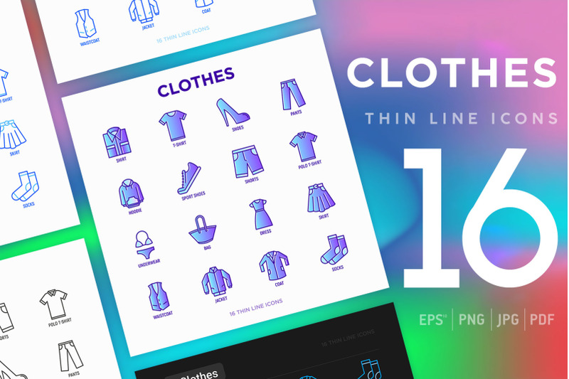 clothes-16-thin-line-icons-set