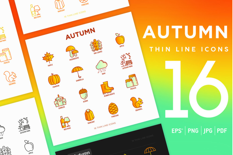 autumn-16-thin-line-icons-set