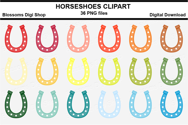 Horseshoe Sticker Clipart, 36 files, multi colours By Blossoms Digi