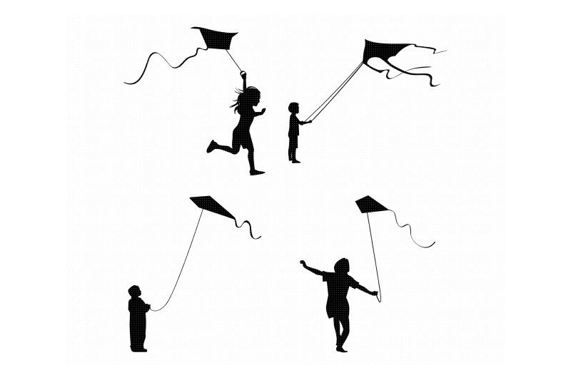 Download little boy and girl fly a kite svg, dxf, vector, eps ...