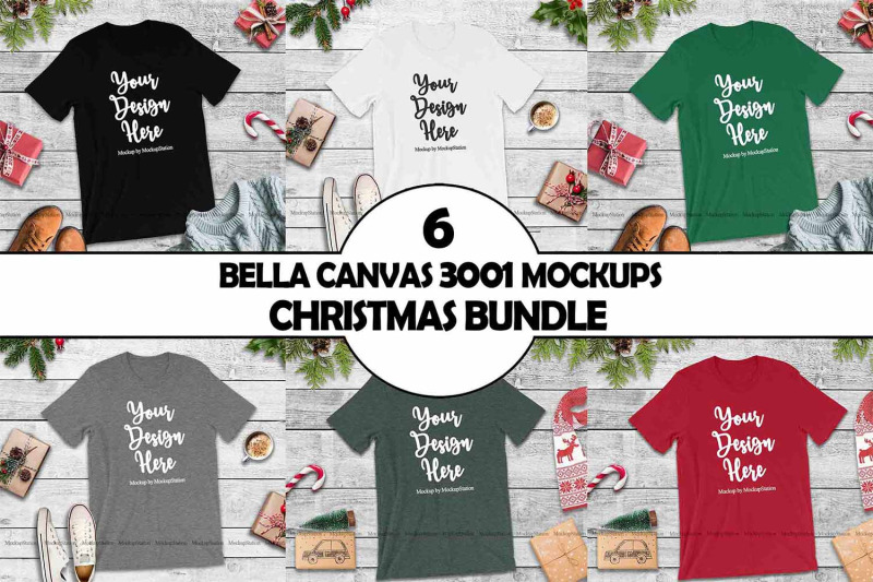 Bella Canvas 3001 Christmas Tshirt Mockup Bundle for Branding