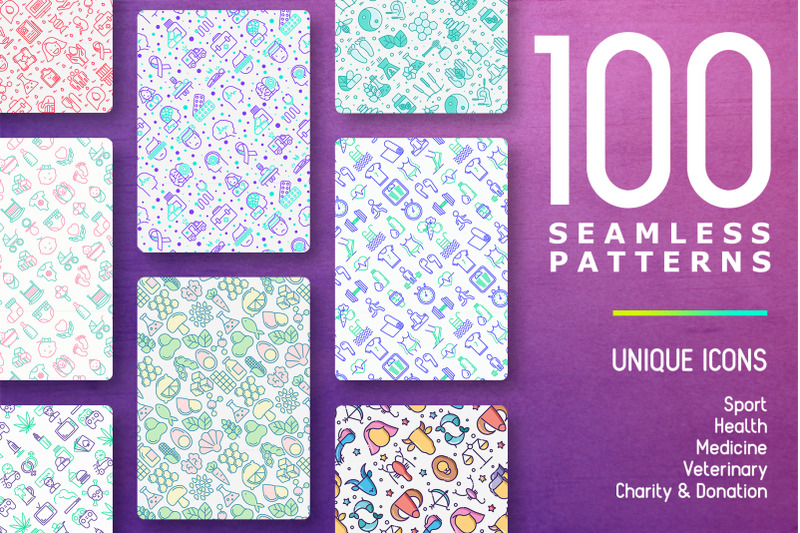 100-seamless-patterns-thin-line-icons