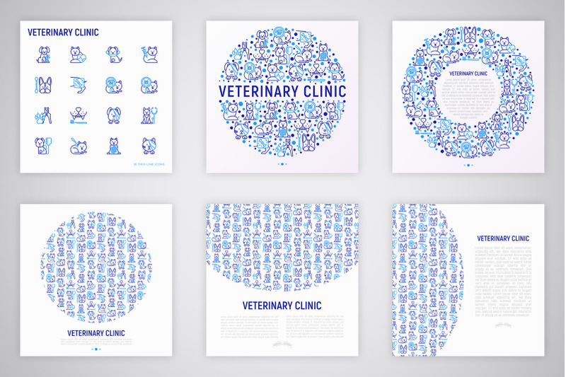 veterinary-clinic-thin-line-icons-set-concept