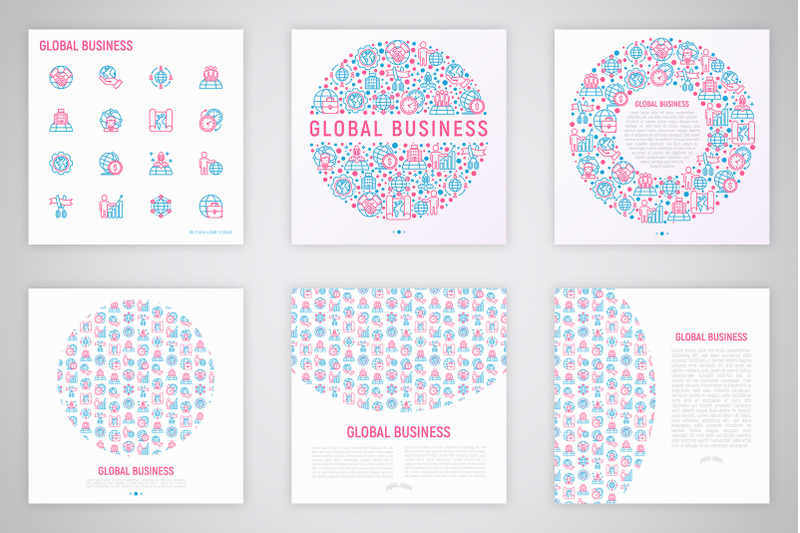 global-business-thin-line-icons-set-concept