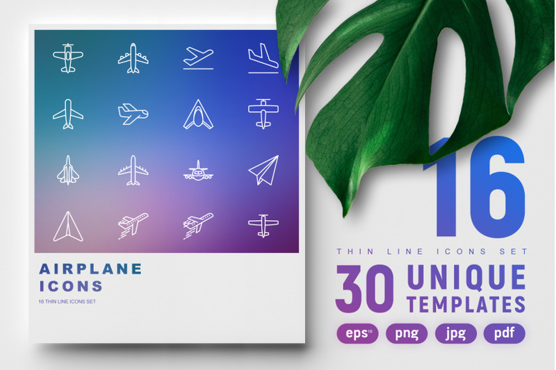 airplane-thin-line-icons-set-concept