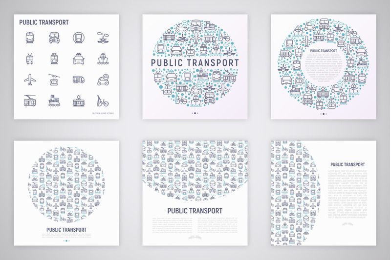 public-transport-thin-line-icons-set-concept