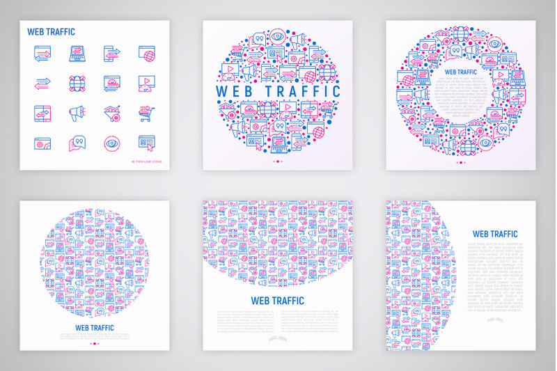 web-traffic-thin-line-icons-set-concept